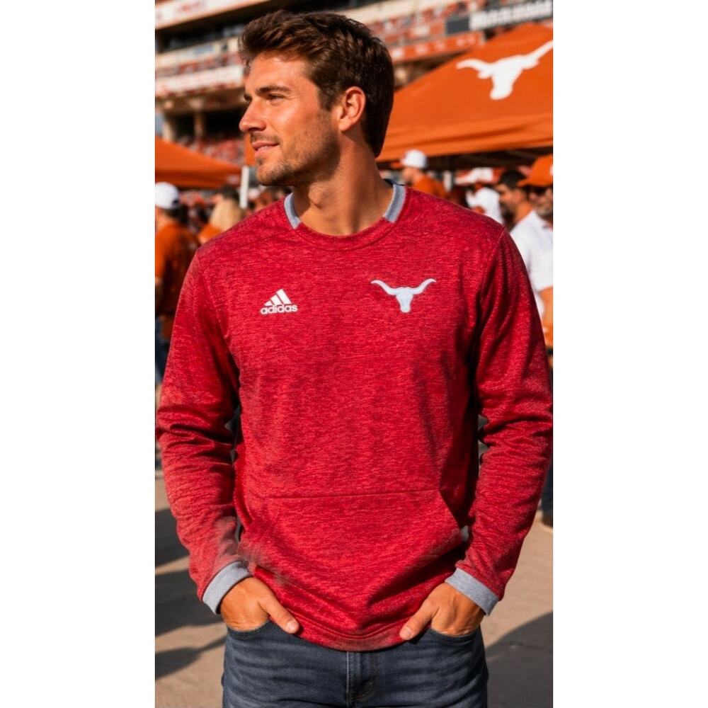 NEW Adidas Texas Longhorns Football Pullover M Red Crewneck